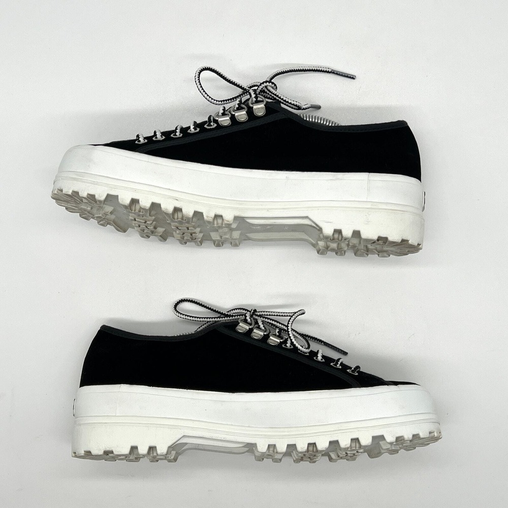 ALEXA CHUNG SUPERGA Sneaker 8 Black Platform Edition Velvet 2748 Lug Sole Chunky - Picture 6 of 14
